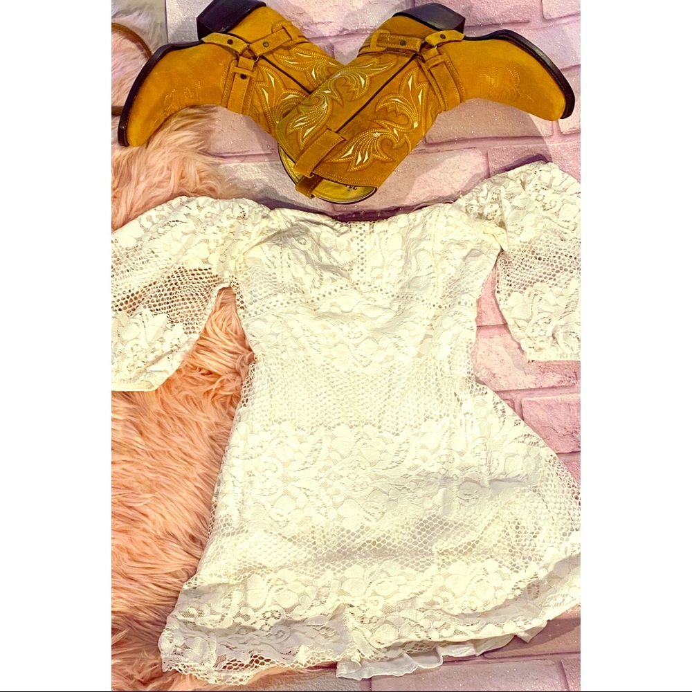 Off the shoulder white lace dress